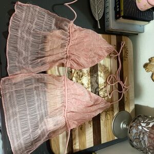 Pink Sheer Lace Halter Top